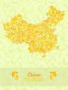 China map made of bananas. Illustration. Veggie background. Royalty Free Stock Photo